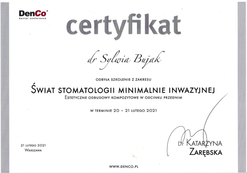 Lekarz dentysta Sylwia Bujak Certyfikat 6