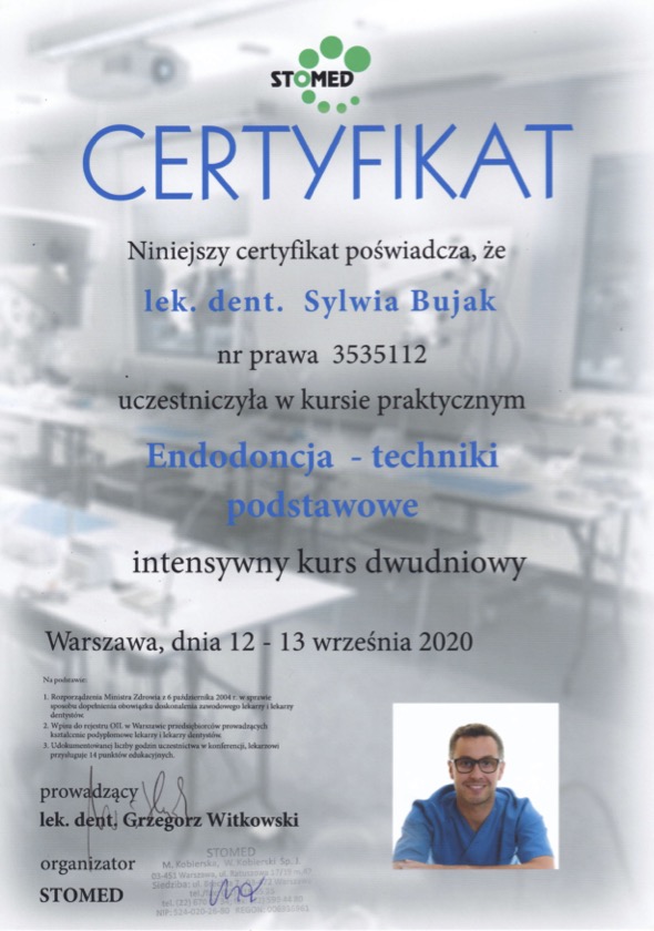 Lekarz dentysta Sylwia Bujak Certyfikat 3