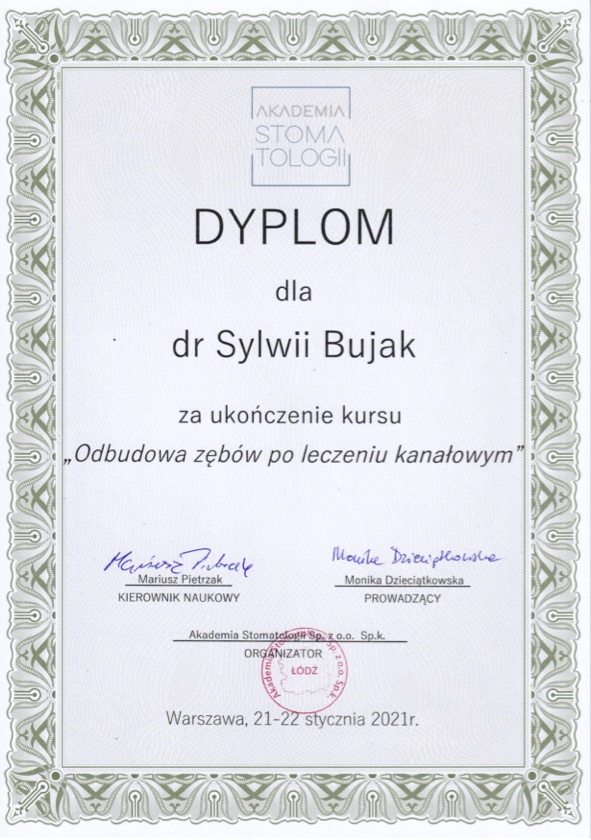 Lekarz dentysta Sylwia Bujak Dyplom 1 